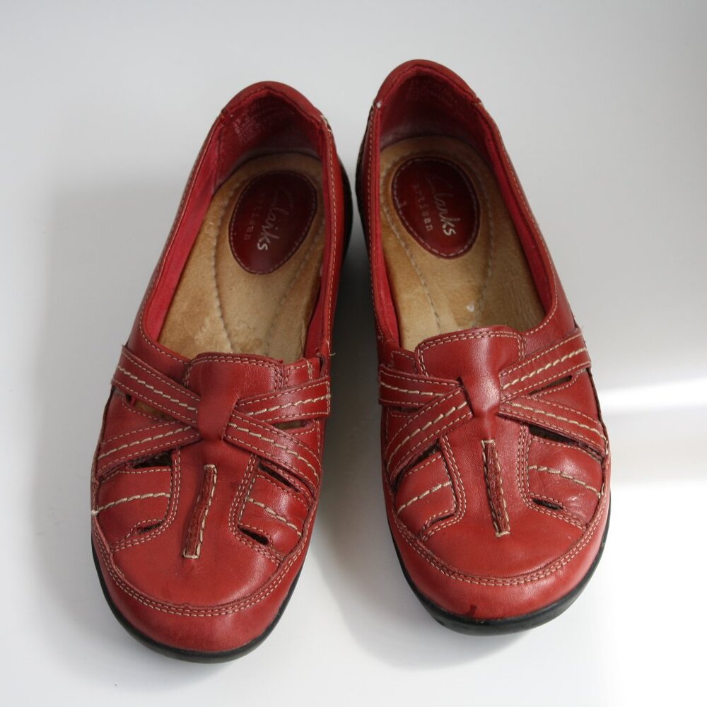 Clarks Red Leather Casual Slip-On Flats